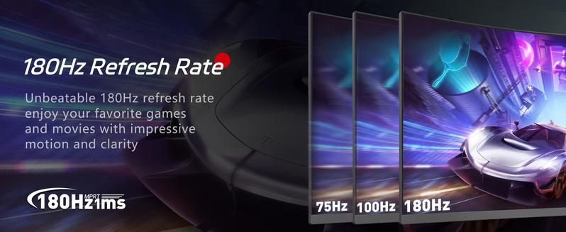 REHISK 24"Slightly curved Gaming Monitor – 180Hz FHD IPS, 1ms, FreeSync, Built-in Speakers, Borderless Design, HDMI & DP for PC, PS5, and Xbox