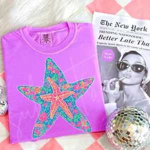 Comfort Colors Summer Starfish Shirt, Playful Summer Vacation TShirt, Aesthetic Preppy Beach Shirt, Trendy Colorful Neon Preppy Coastal Hawaii Summer Shirt Tee Top