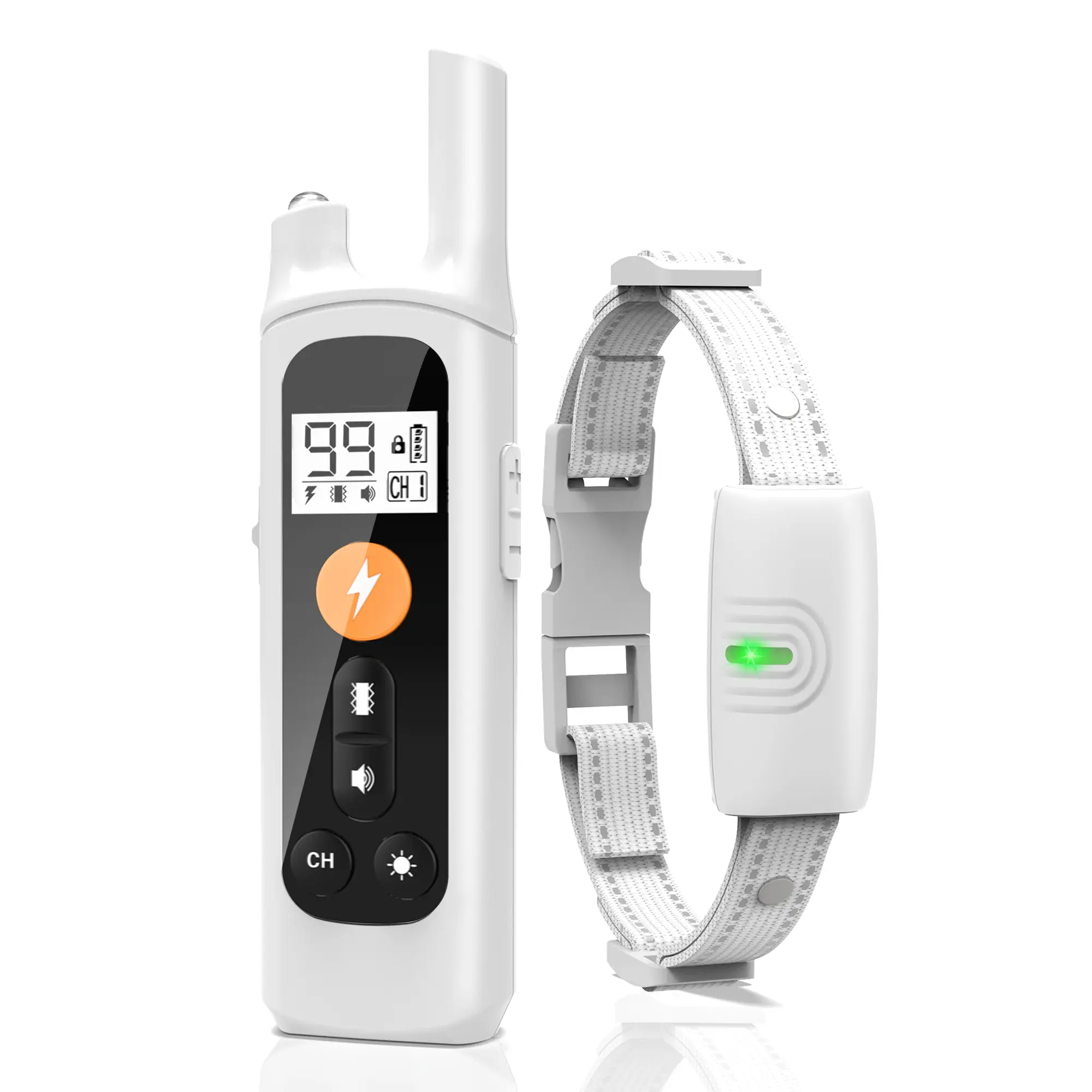 Heaflex White Anti Bark Training Collar for All Dog Sizes - 2600ft Range, Outdoor Use, LED Night Tracking Light, 1-99 Levels Electric Shock, Buzzer, USB-C Charging, IPX7 Waterproof