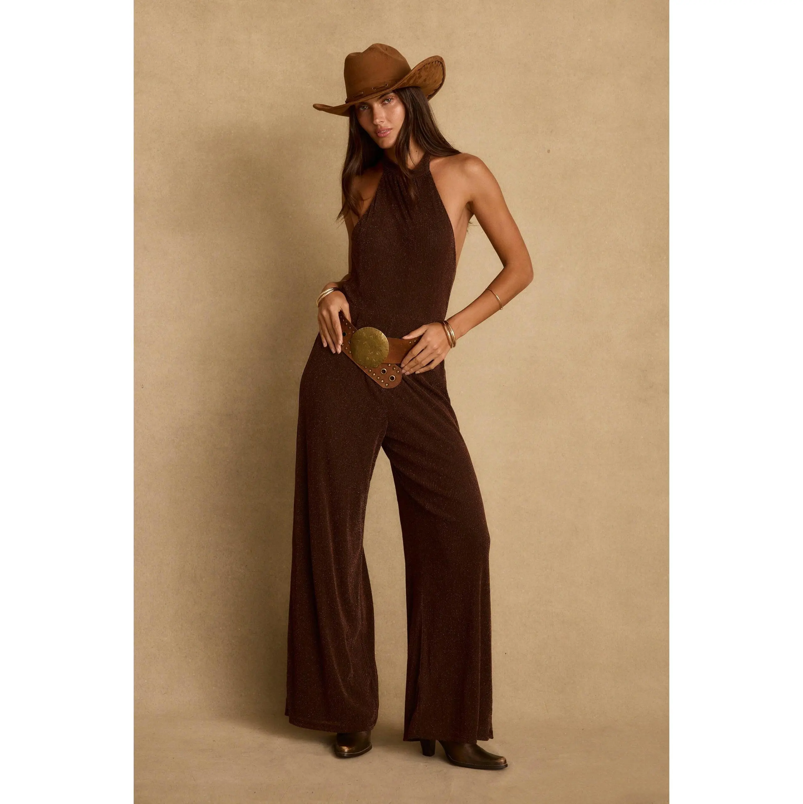 Stellan Espresso Halter Jumpsuit