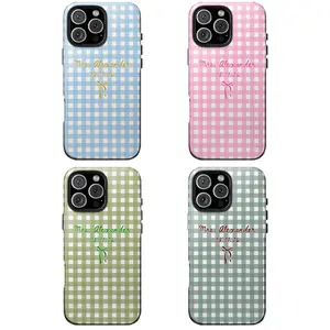 Custom Name Gingham Phone Case, Personalized Mrs. Date Checkered Cover, Aesthetic Coquette Bow Design, Cute Preppy Bridal Gift for New Brides & Fans