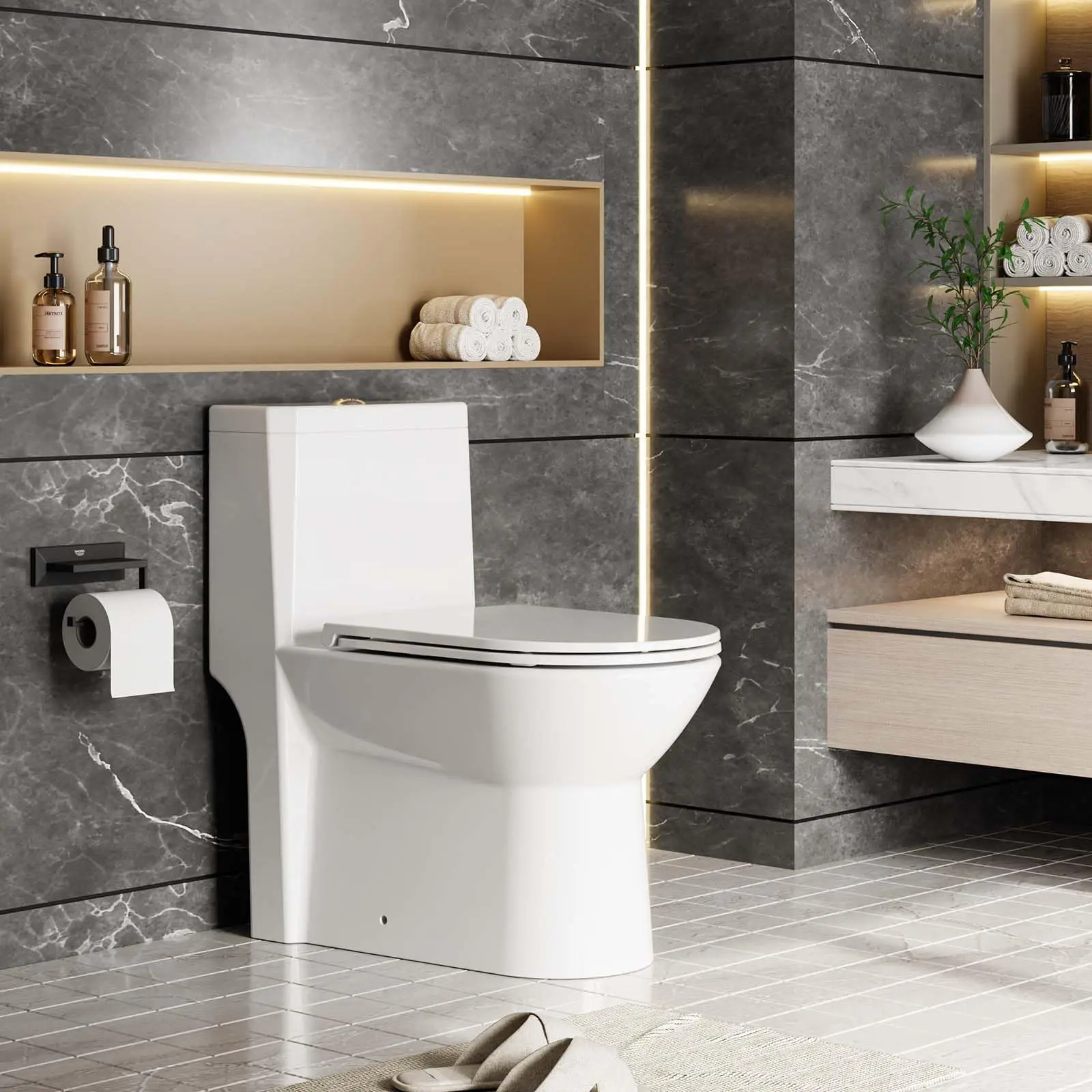 Garvee One Piece Toilet - Elongated Ceramic Design, Soft Closing PP Toilet Cover, Easy Clean Surface, Water Efficient Flush, Compact Durable Build