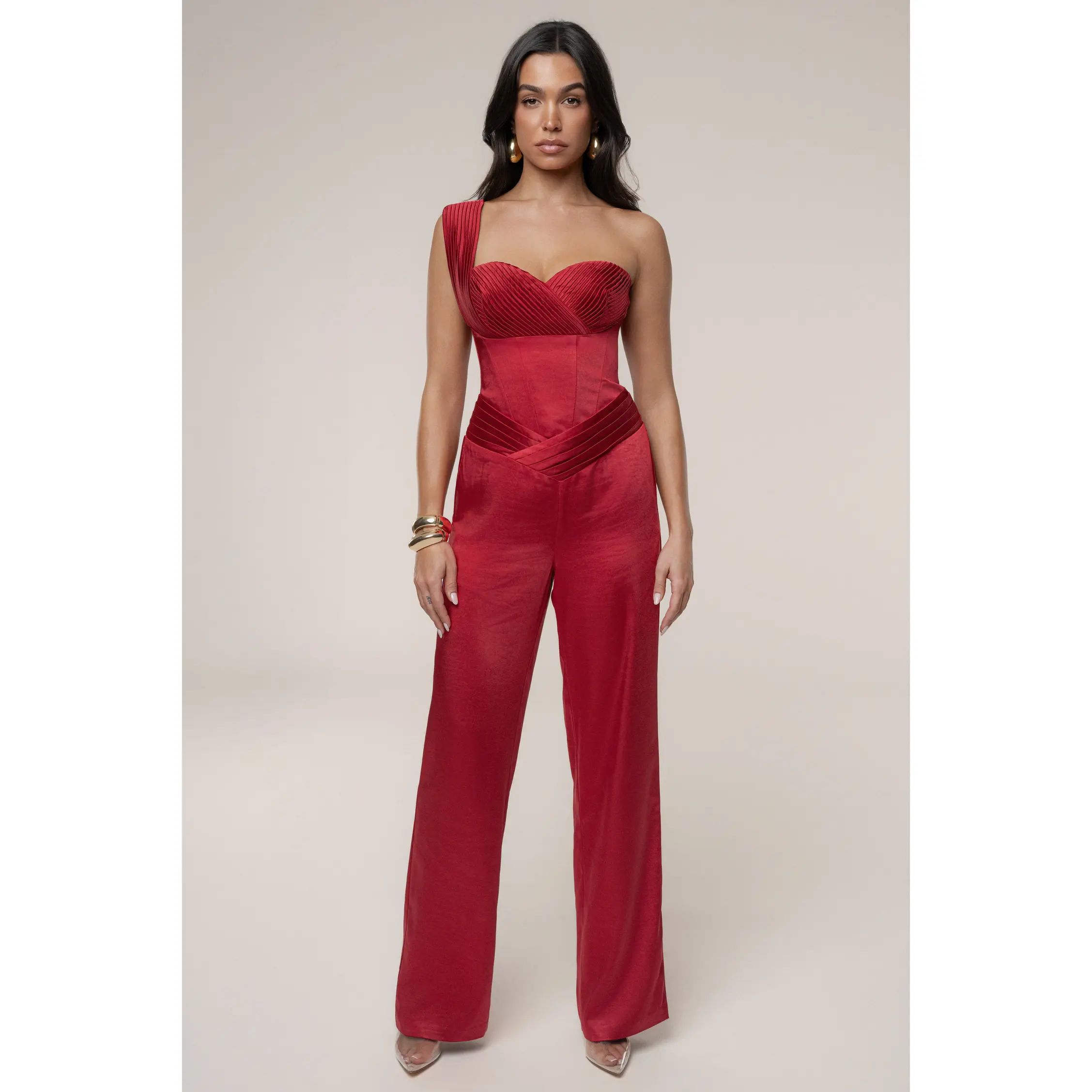 open lace back dress Perfectly Polished High Waist Satin Wide Leg Pants in Merlot M / Merlot