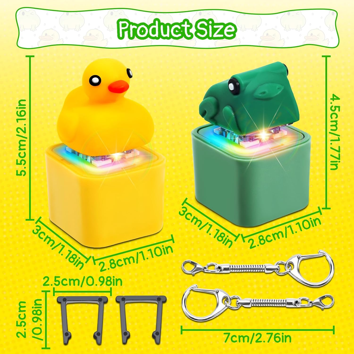 Quacking Duck Croaking Frog Lizard Sounding Keyboard Fidget Toys for Adults Clicker Keychain with Sound LED Light and Charging Port for  Stress Relief Anxiety