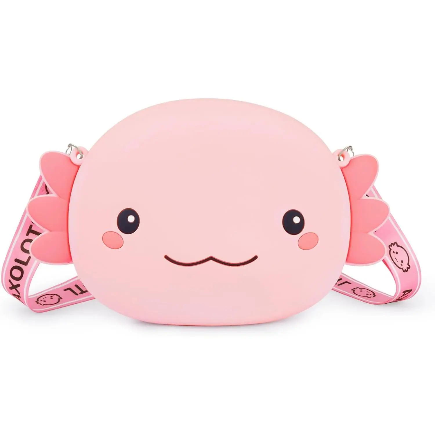 Pink Axolotl Crossbody Bag Adjustable Shoulder Strap, Cute Axolotl Gifts Girls Wallet Coin Purse Large Anime Handbag with Zipper Shoulder Bag Money Bags (Pink)