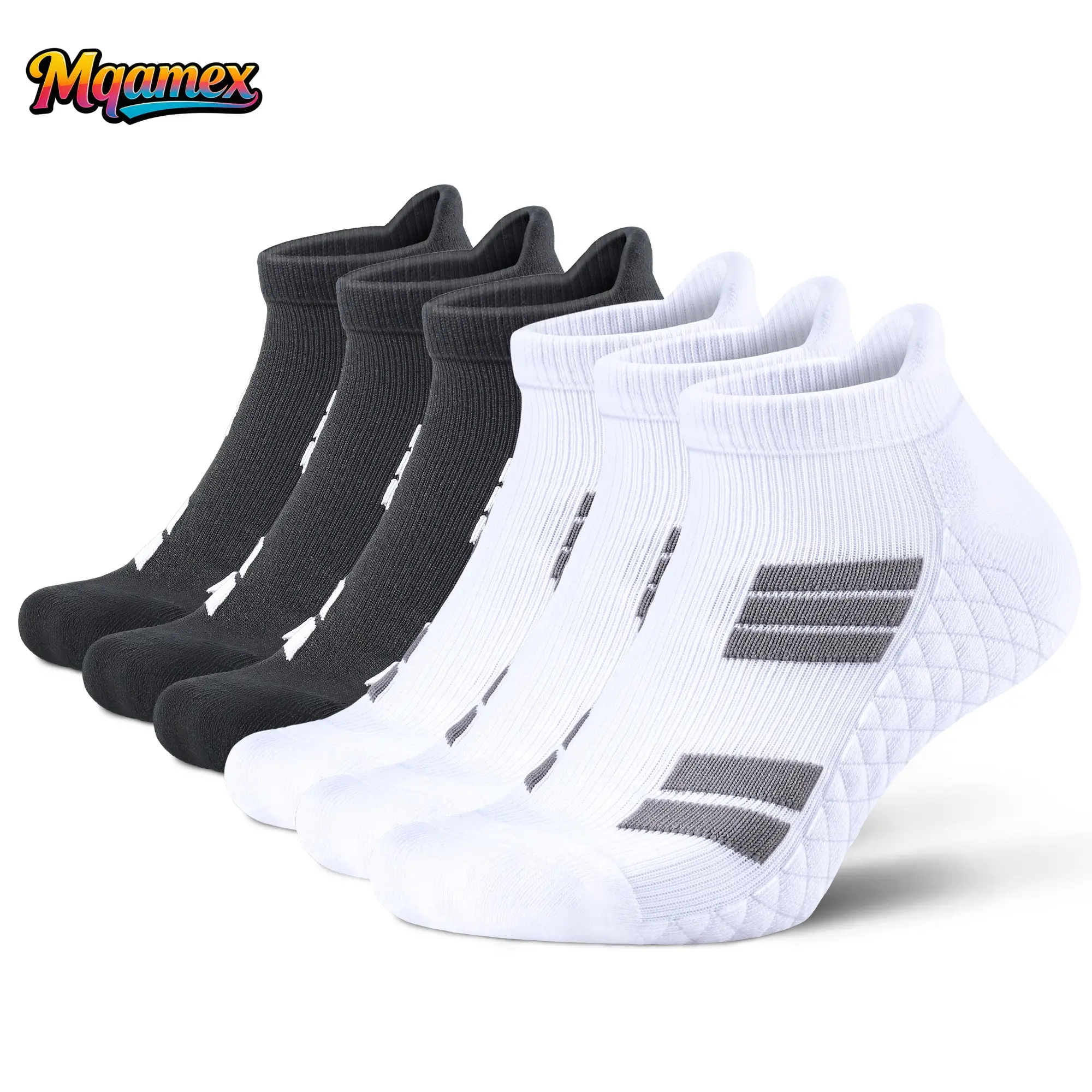 Mqamex Men's 6-Pair Cushioned Breathable Ankle Socks, Low Cut No-Show Athletic Style with Terry Soles, Active Socks, Polyester, Stripe, No Show Socks,clothes for back to school,first day of school outfits