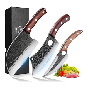 ROCOCO 3PCS Butcher Knife Set - Chef Knife Viking Boning Cleaver for BBQ Birthday Father Mother Christmas Gift Idea Men Women
