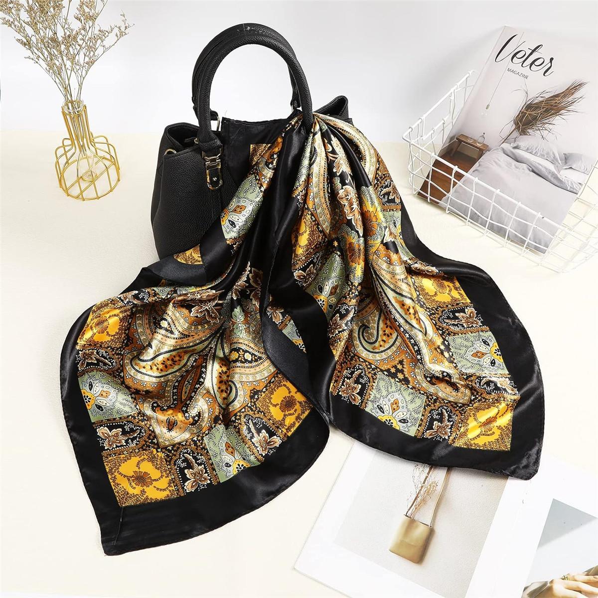 3-piece suit 35 Inches Large Printed Silk Like Texture Square Head Scarf Neck Scarves for Women Hair Kerchief Bandanas Scarf Sleeping Head Wraps Hair Band Headscarf Female Hair Accessories
