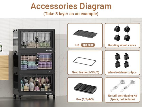 Broview V8 360Qt/480Qt/600Qt Stackable Storage Bins with Lids, Extra Large Closet Organizer Collapsible Drawer Boxes with Wheels, Folding Plastic Cabinet Containers for Home Kitchen Room Organization