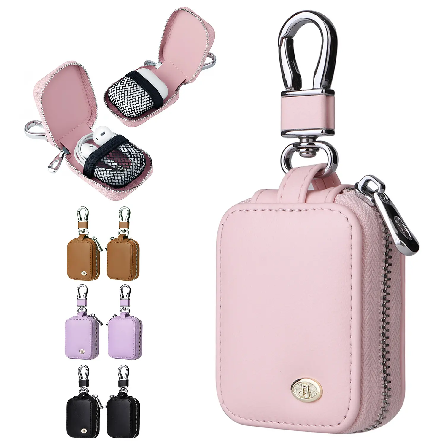 PU Leather Mini Earbuds Case For AirPods  Pro 4/3/2/1/Samsung Galaxy Wired Earbuds,Portable Dustproof & Anti-scratch Travel Wireless Earbuds Bag,Protective Storage Pouch Bag with Mesh Pocket & Keychain