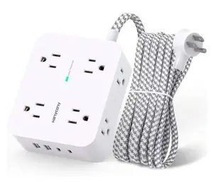 Surge Protector Power Strip - 8 Outlets with 4 USB Charging Ports, Multi Plug Outlet Extender, Flat Plug Wall Mount Desk USB Charging Station