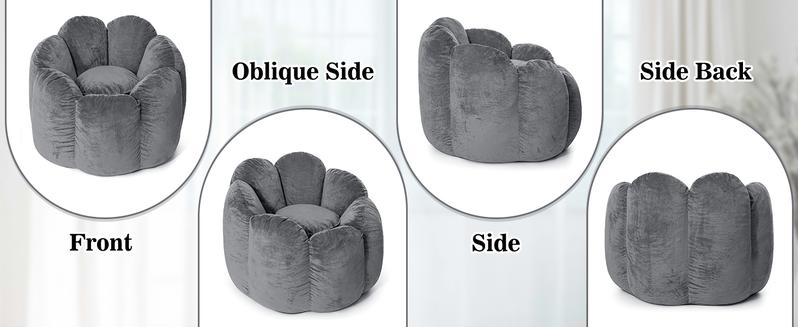 HOMMPA Bean Bag Chair for Adults Comfy Velvet Bean Bag Couch with Back Support Flower Shaped Oversized Dutch Sofa for Living Room,Bedroom,Dorm,Grey