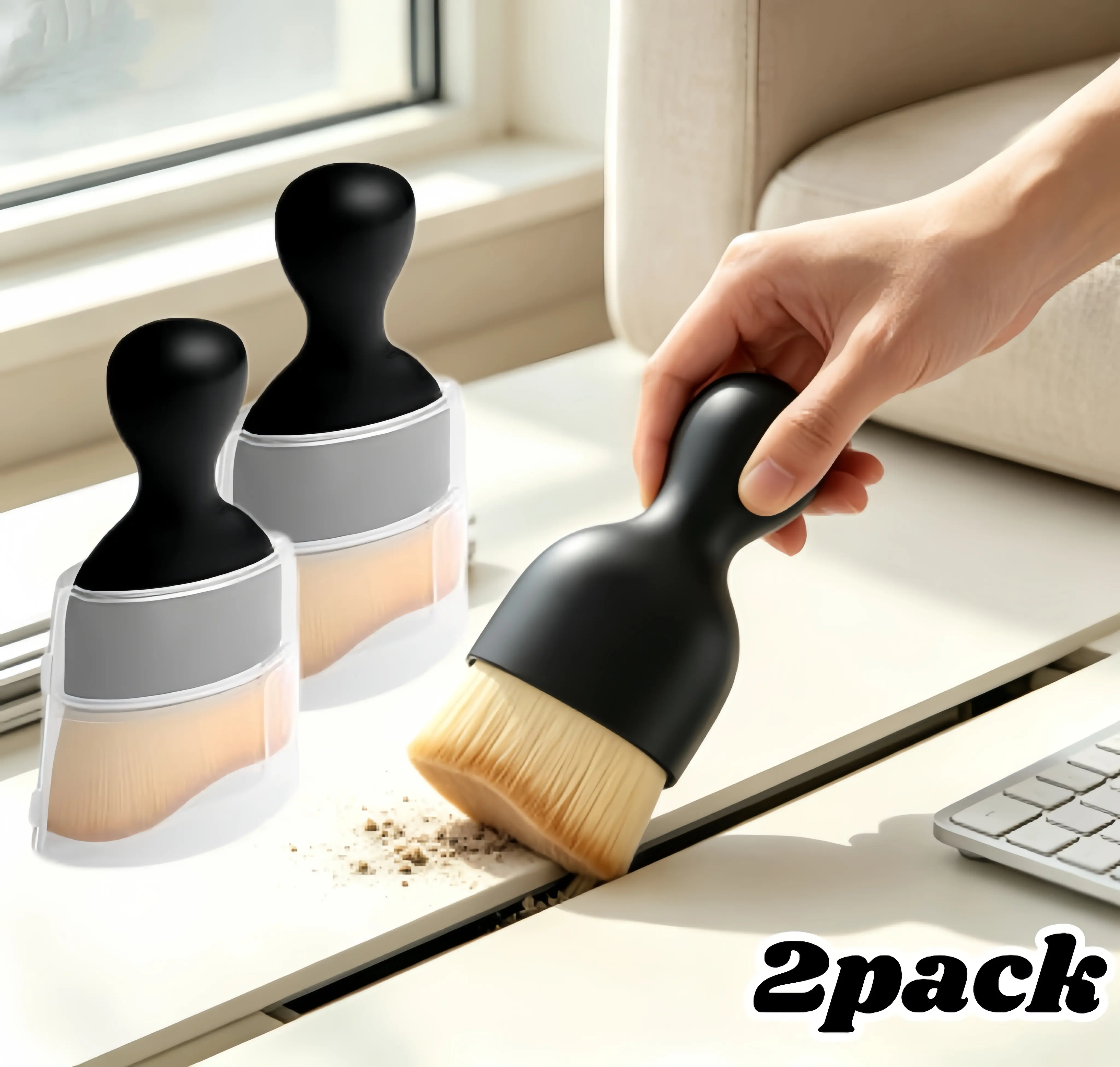 Ergonomic Curved Soft Bristle Dust Brush Multifunctional Household Cleaning Brush Portable Detailing Brush for Sofa Couch Carpet Bathroom Counter Car Interior Dashboard Seats