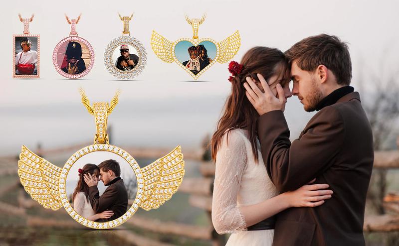 Fathers Day Gift Photo Necklacce for Men Women,Custom Photo Angel Wings Circular Pendant, Personalized Memorial Photo Pendant Necklace for Women Man