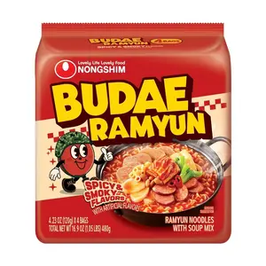 Nongshim Korean Army Stew Ramen Spicy Smoked Flavor 4-Pack (480g) - Authentic Budae Jjigae Instant Noodles