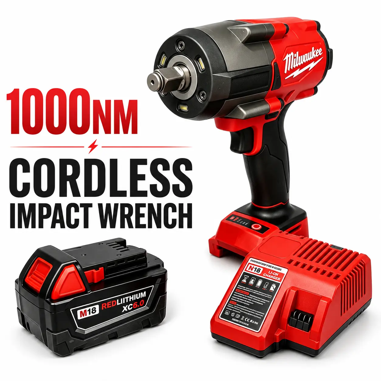 Milwaukee M18 Series Lithium Heavy-Duty High-Torque Torque Wrench - 1000Nm Hand Tool with Efficient Heat Dissipation for Engineering, Equipment Dismantling, Roadside Service