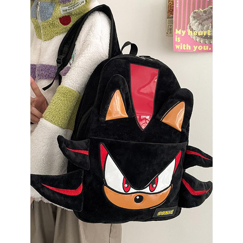Sonic Shadow Black Fur Backpack Casual Bag Trendy Schoolbag