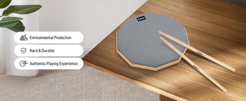 Donner Drum Practice Pad 8 Inches, Silent Practice Drum Pad 2-Sided With Drum Sticks - Gray/Blue