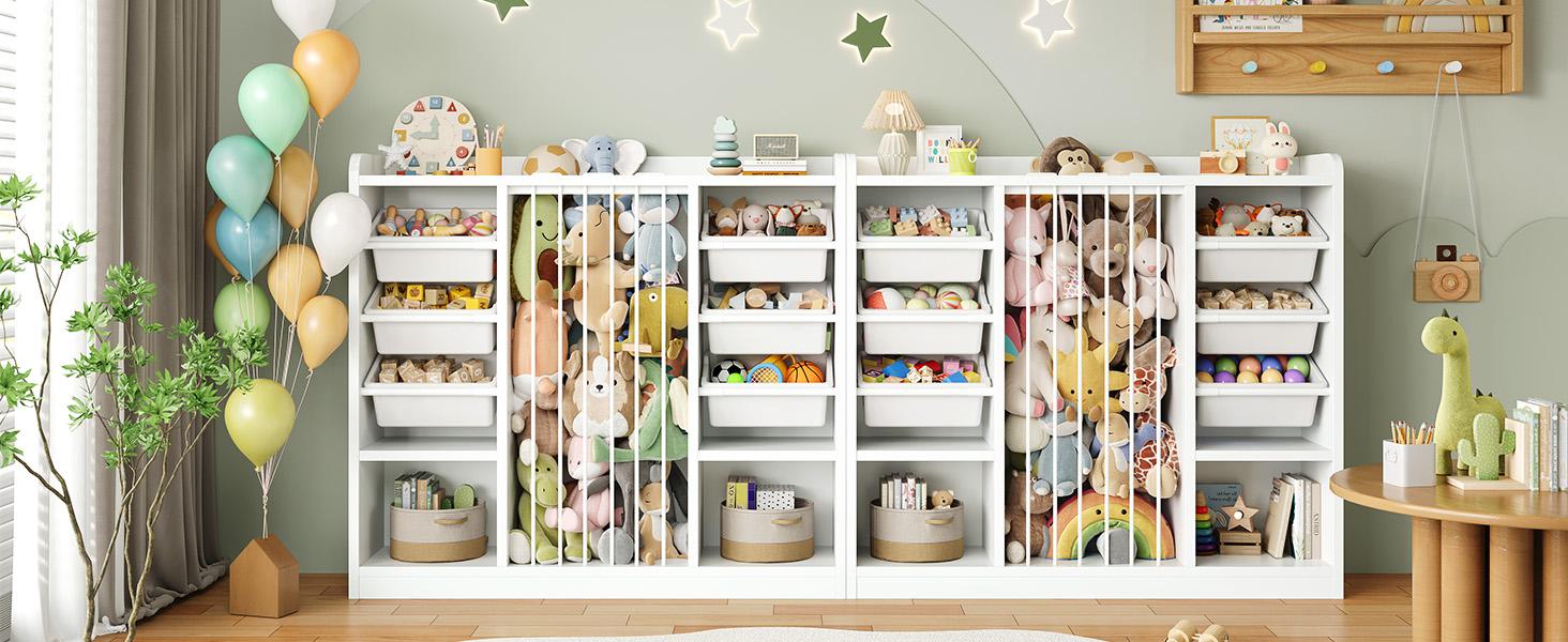 ONBRILL Toddler Stuffed Animal Zoo, Toy Storage Organizer for Playroom, Plush Toy Organizers and Storage, Book Shelf for Kids Rooms, Elastic Band Child Bookcase, Toy Shelf with 8 Storage Cubbies