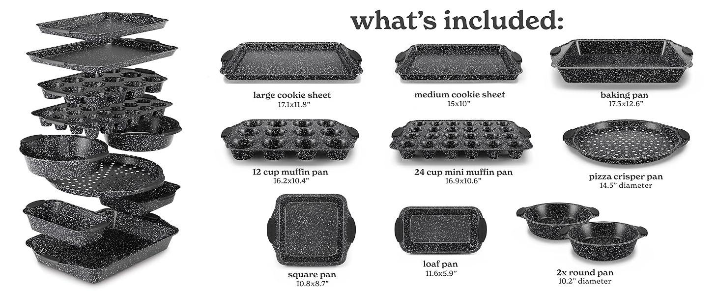 [Official] Country Kitchen 10 Pcs Nonstick Stackable Bakeware Set - Durable, Easy oven Baking pan Set, Black/Gray/Red/Navy/Cream/Sage Cake Pans