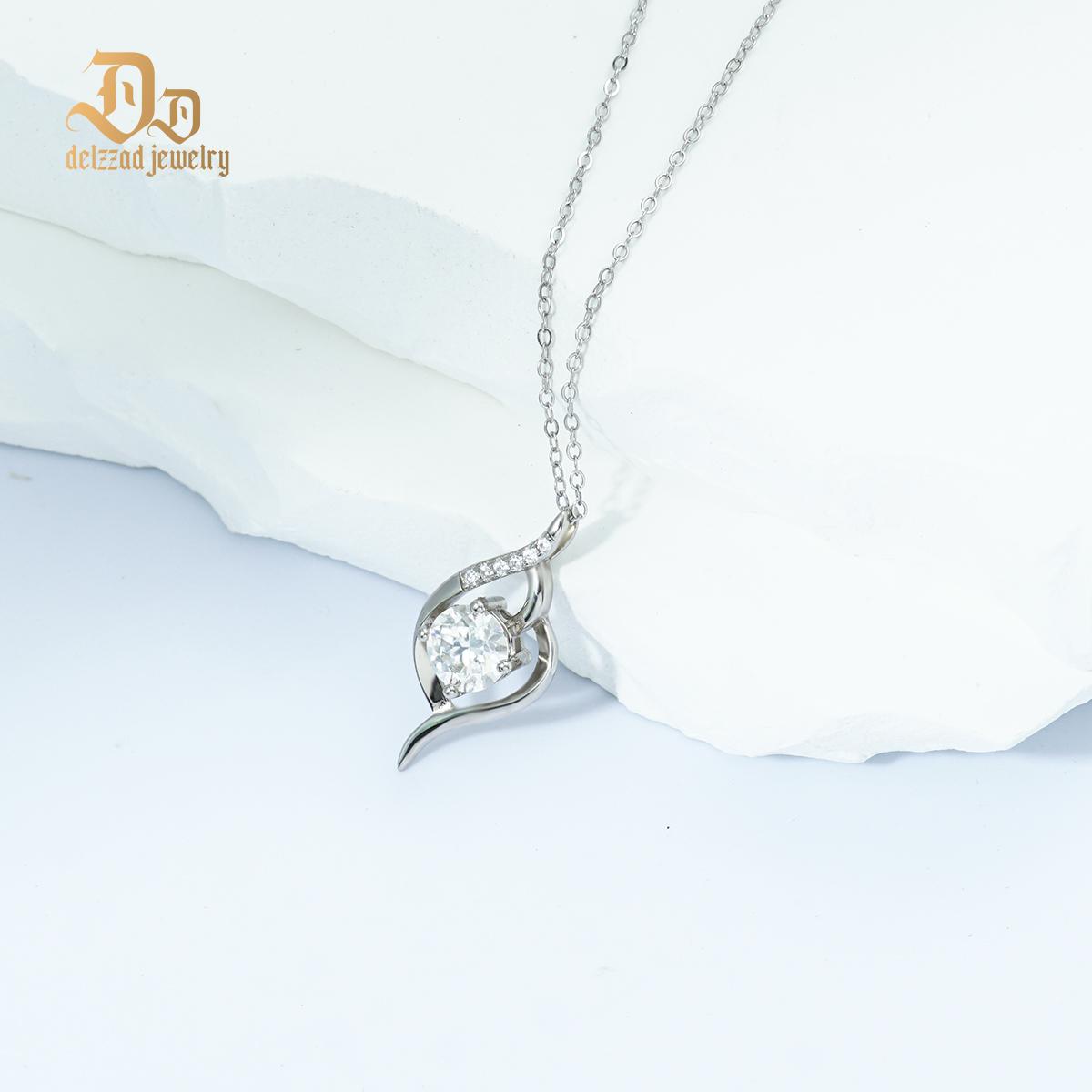 Delzzad 1ct Love Necklace Pendant Round Cut Synthetic Moissanite Pendant S925 Chain Christmas Gift For Women