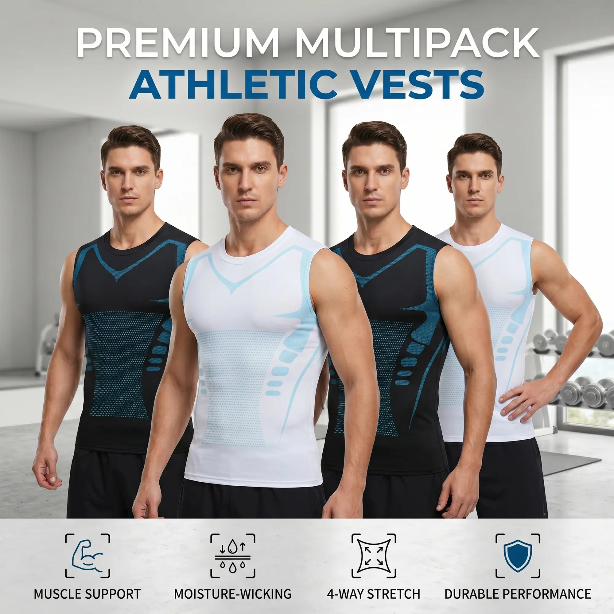 4-Pack Men's Active Compression Tank Tops Workout Vest