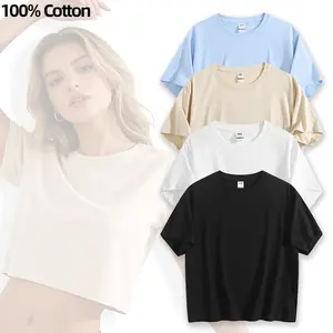 Women's Casual Solid Baby Tee, Cotton Short Sleeve Round Neck T-Shirt for Daily Wear Crop Top, Cute Summer Top for All Seasons