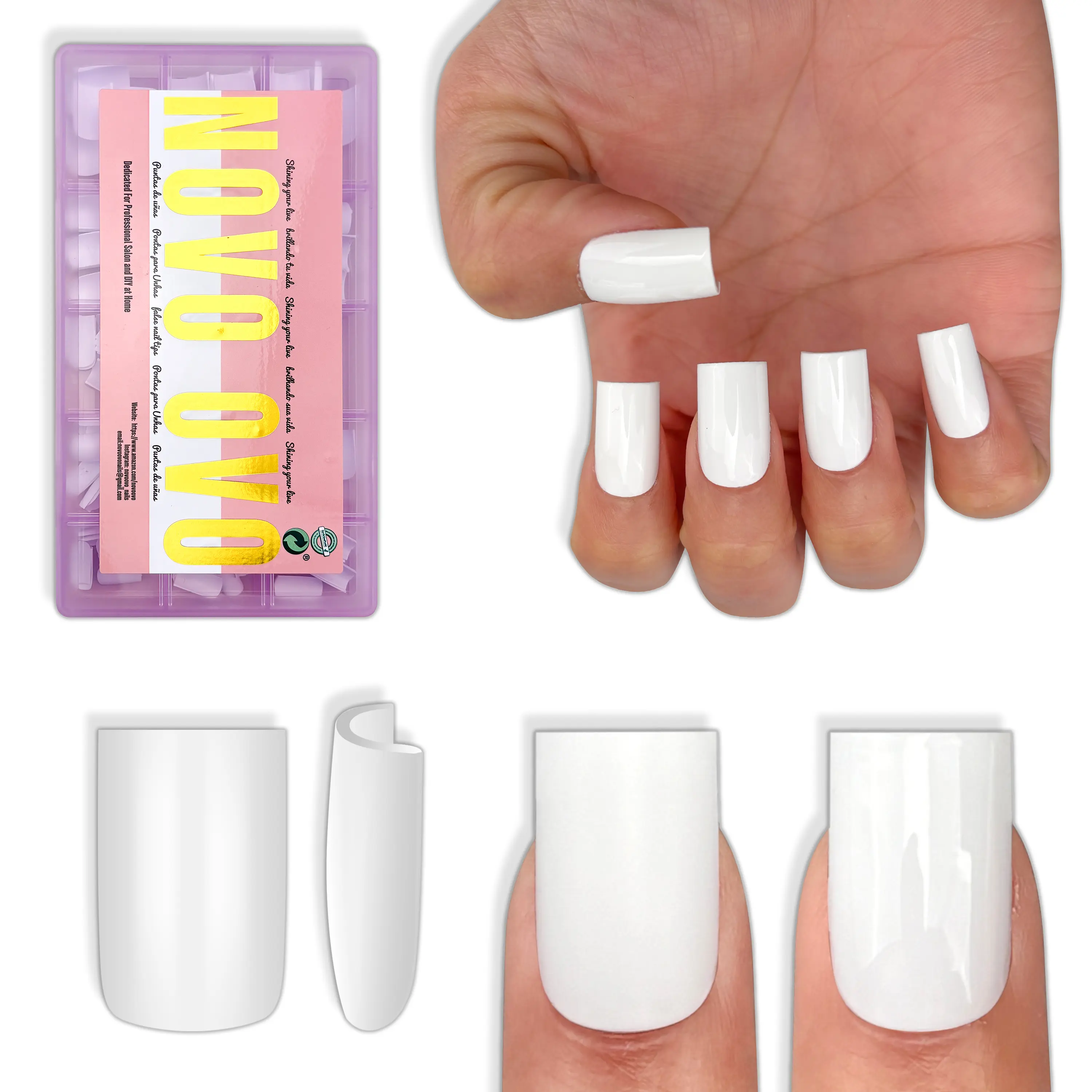 Short Sharp Square Nail Tips Pure Color White