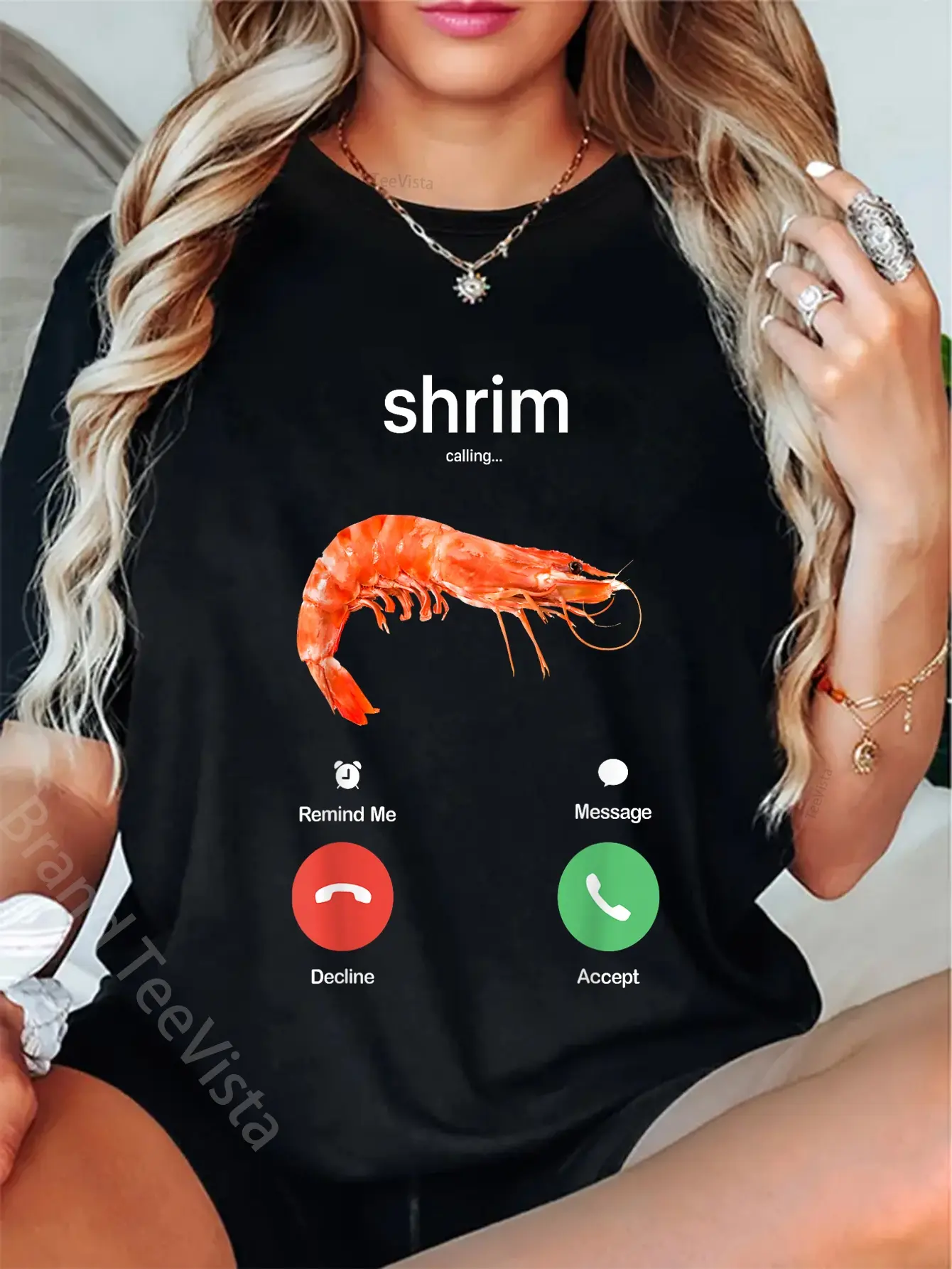 Women's 100% Cotton Vintage Casual Fit Short Sleeve T-Shirt - Bizarre Crab Illustration Graphic, Humorous All Seasons Queer Streetwear "Shrim is Calling" Meme Top