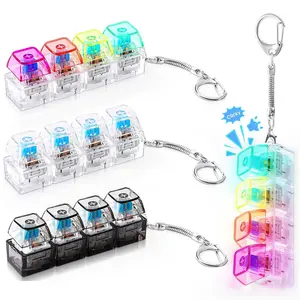 Glowing Keyboard Fidget Toy, 4-in-1 Decompression Button Keychain, Stress-Relief Finger Clicker Sensory Toy in Transparent