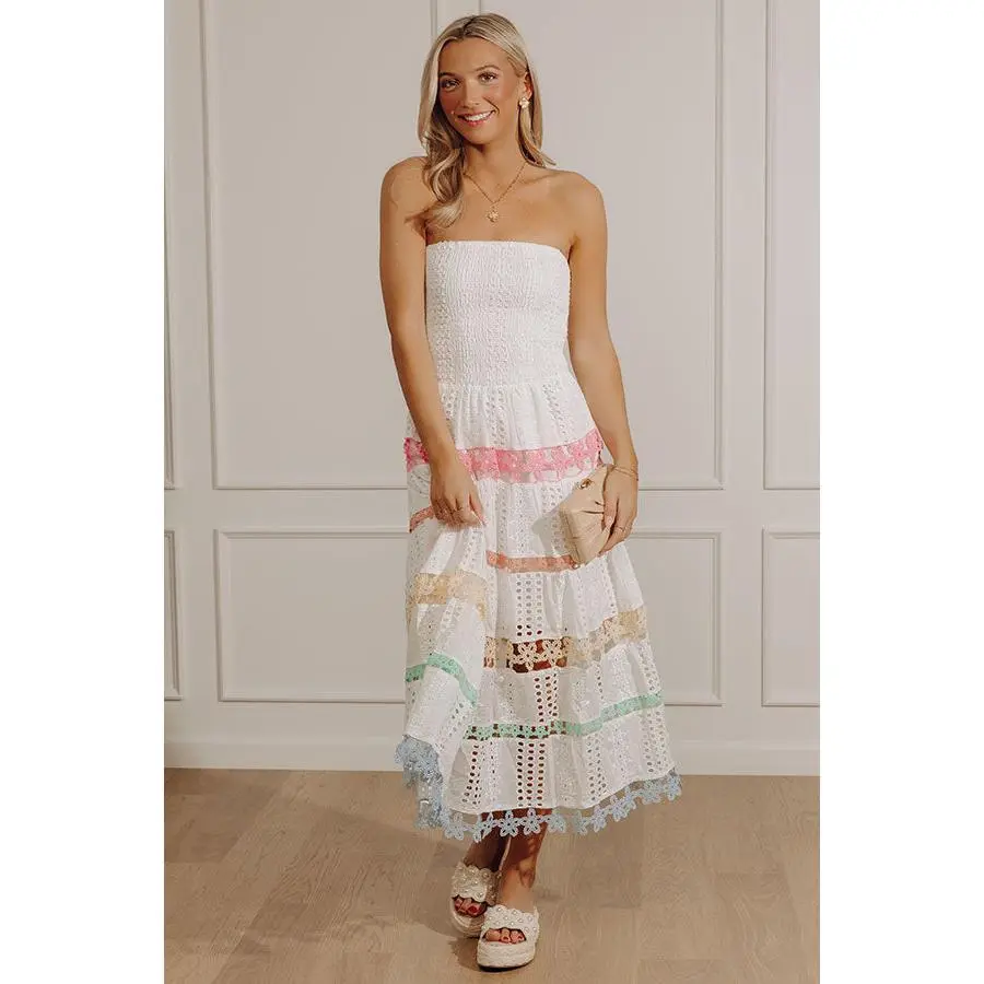 knee length dresses for ladies Eyelet Gypsy Tiered Midi Dress main image 0