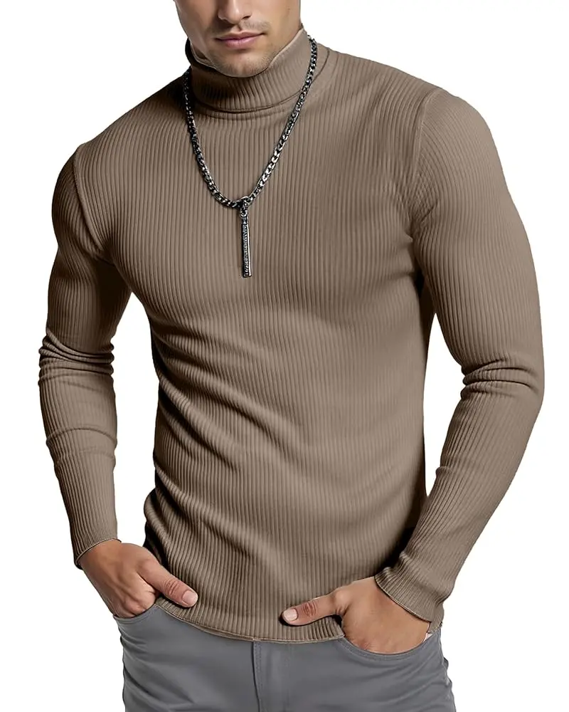 Men's Slim Fit Turtleneck Thick Sweater Pullover - Casual Long Sleeve Menswear Top, Durable Fabric, Trench-Ready Design, Ribbed