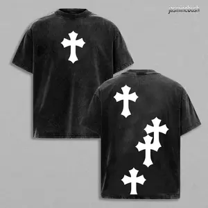 Vintage Washed Cross T-Shirt: Heavy Cotton Gothic Christian Tee