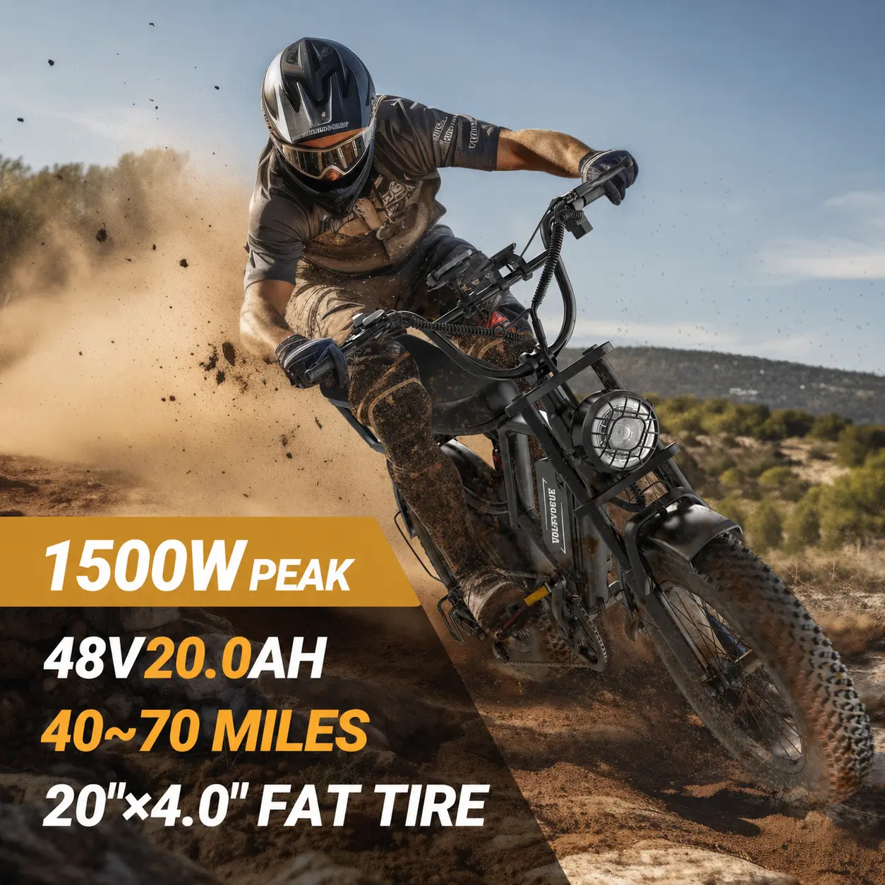 【Dude Dealz Exclusive】【VOLTVOGUE 】Electric Bike | Peak Power 1500W | Full Suspension | Top Speed 31 MPH | Range 40-70 Miles | 48V 20Ah Removable Battery | 2-Seater Design | LED Headlights | 20-Inch All-Terrain Fat Tires | UL 2849 Certified【BK20】