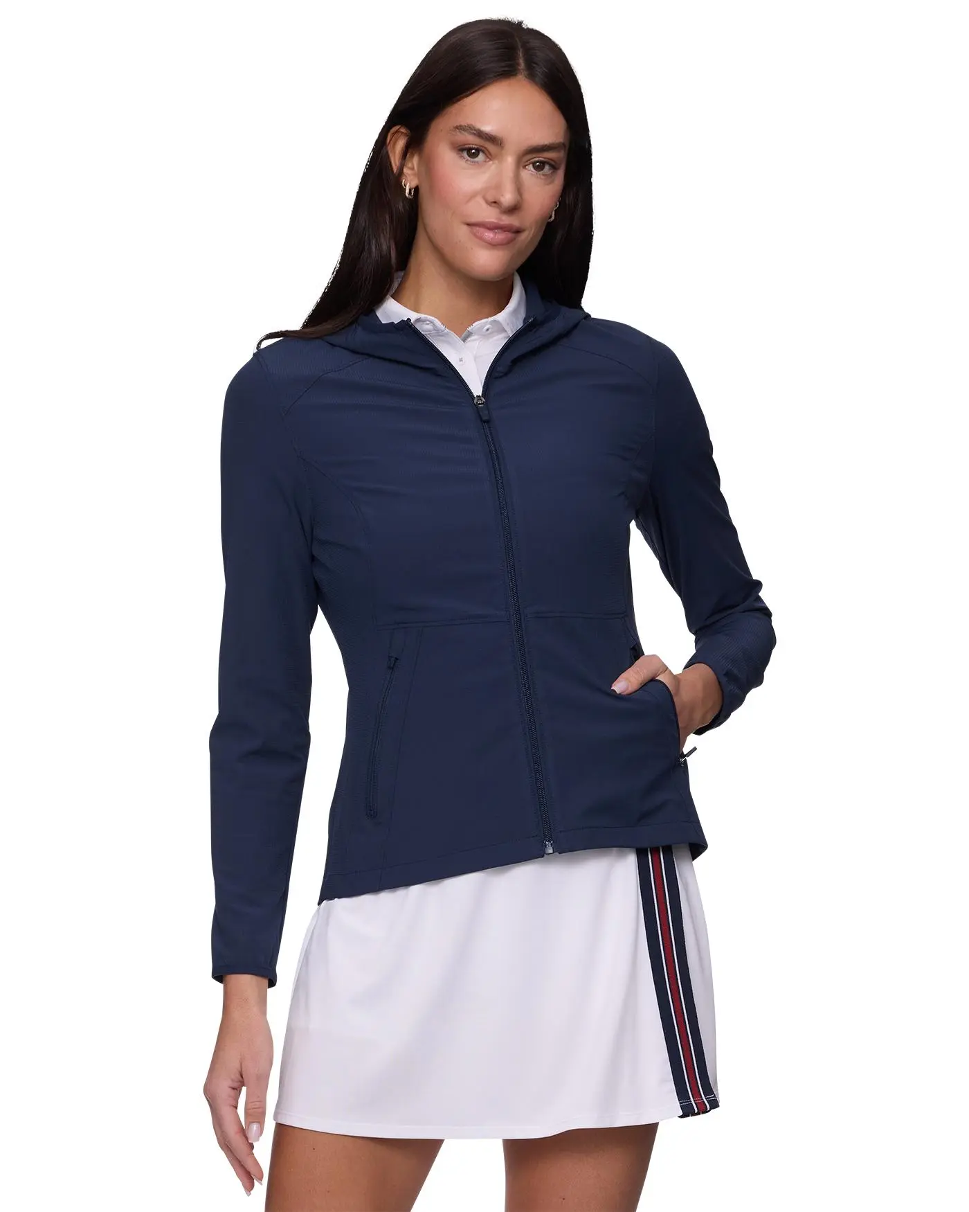Women's Performance Jacket, Quick Dry Stretch Full Zip Hooded Athletic Jacket with Pockets Womenswear Zipper