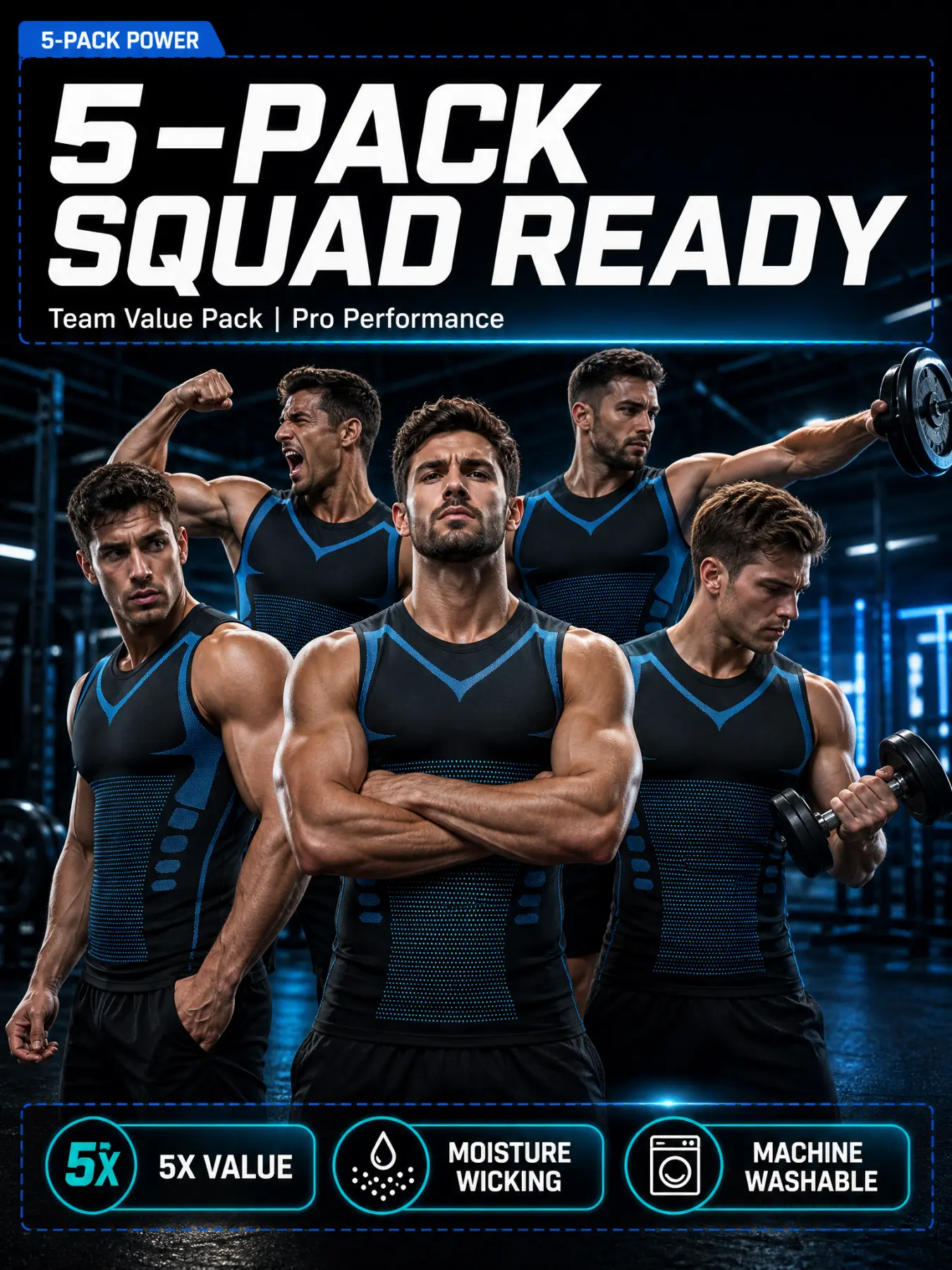 Men's 5-Pack Snug Fit Athletic Compression Vests - Breathable Sports, Quick-Dry Workout, Moisture-Wicking Cooling Fitness Apparel for Training, Running