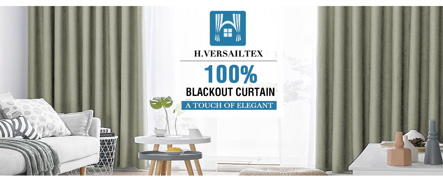 H.VERSAILTEX 100% Blackout Faux Linen Curtains for Bedroom Full Light Blocking Drapes with Double Face Linen Back Tab Loop Pocket Textured Burlap Curtains for Living Room 2 Panels
