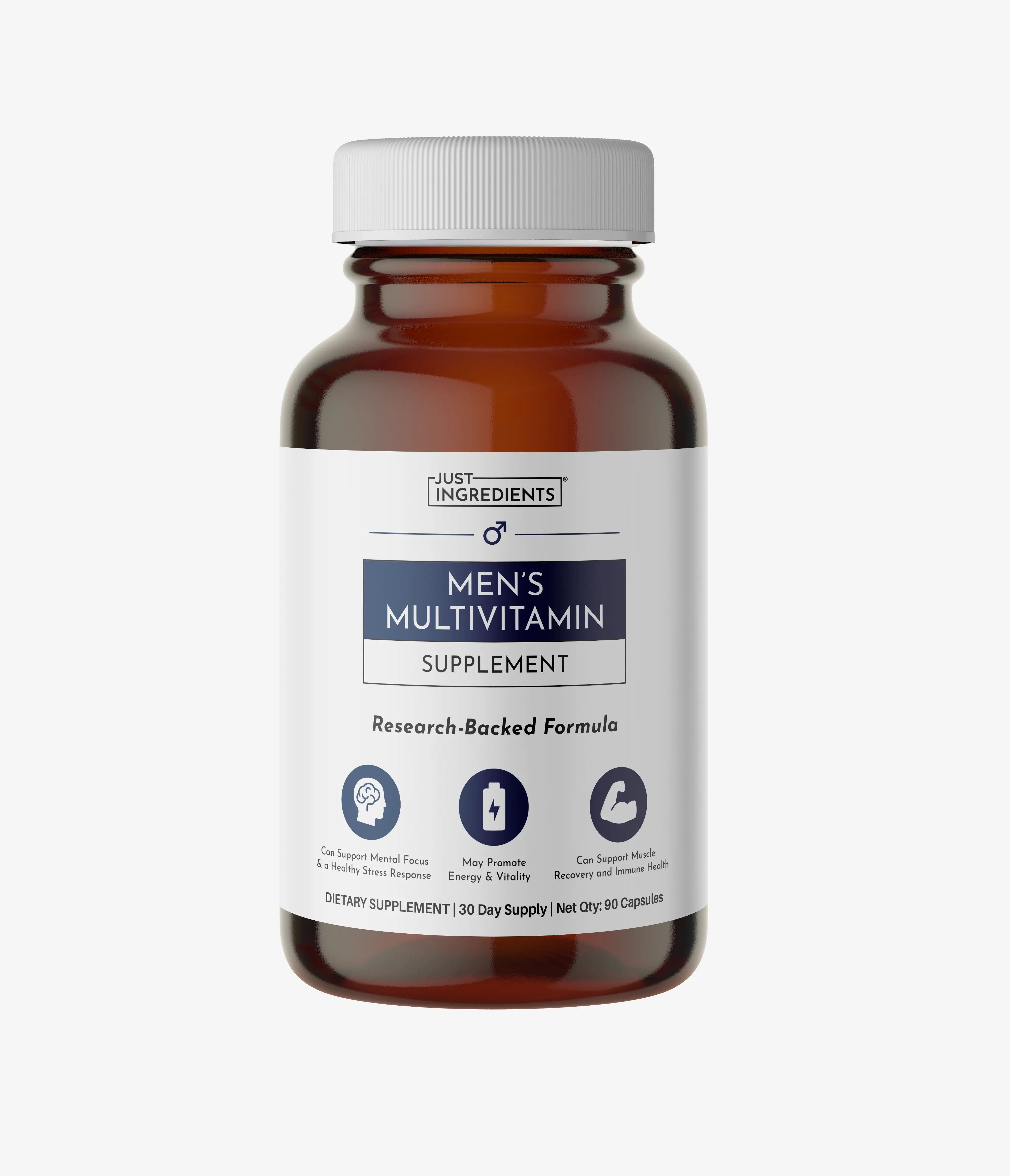 Just Ingredients Men's Multivitamin Supplement with 40+ Nutrients for Energy Immunity Focus Performance & Recovery 30 Day Supply 90 Capsules