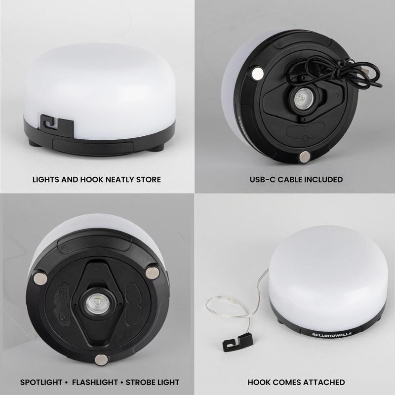 32' Holiday String Lights - Retractable USB-C Rechargeable , 80 LED Color-Changing, Magnetic Base, Flashlight, Built-in Hook, IP65 Water-Resistant for Camping, Indoor & Outdoor Use