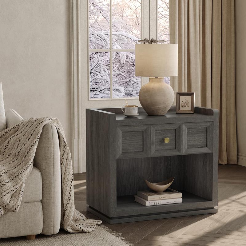 SICOTAS 31" and 26” Wide Nightstands Set of 2, Large Night Stands with Drawer, Oversized King Size Nightstand Bedside Table for Bedroom, Farmhouse End Side Table Set of 2 with Round Corners,Grey White Oak,Durable and Sturdy