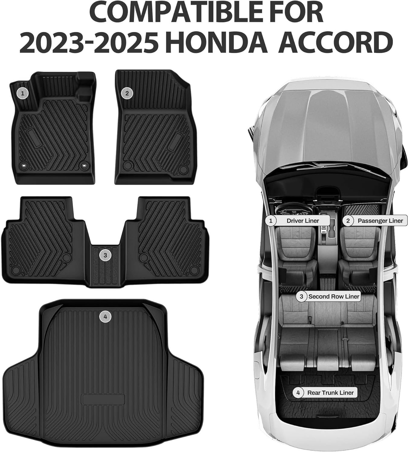 YITAMOTOR 2023-2025 Honda Accord Floor Mats All Weather TPE Custom Fit