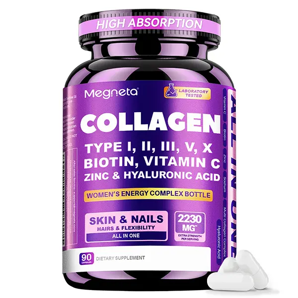 Multi Collagen Capsules, Hydrolyzed Collagen Types I, II, III, V & X with Vitamin C, Hyaluronic Acid & Biotin, Supports Healthy Skin, Hair, Nails, Joints & Bones, 3rd-Party Tested, for Women & Men, 90 Capsules