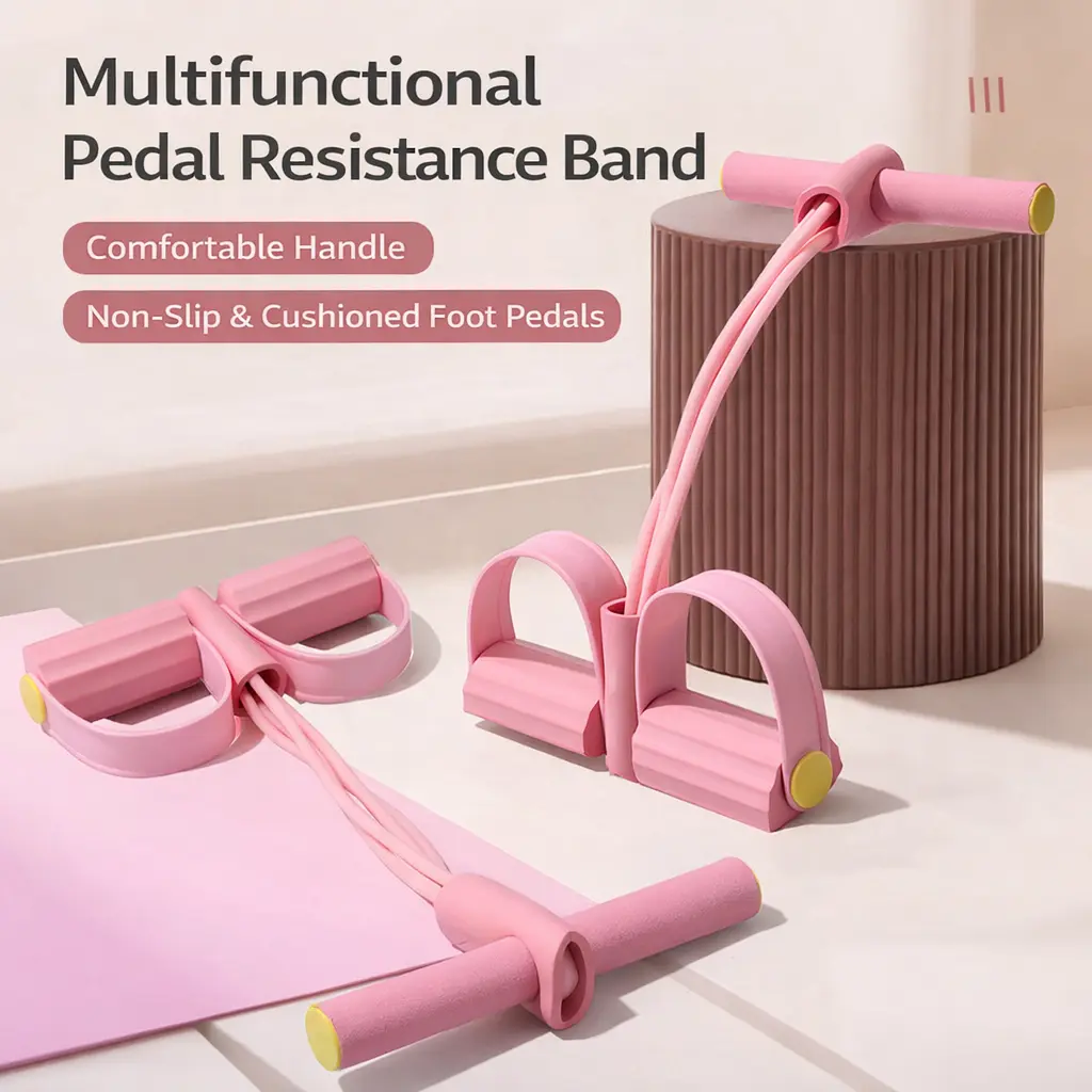 Pedal Resistance Bands with Handles, Upgrade 4-Tubes Manual Tension Training Pedal, Natural Rubber Foot Pedal Resistance Bands, Multifunction Fitness Bands for Abdomen, Waist, Arm, Leg