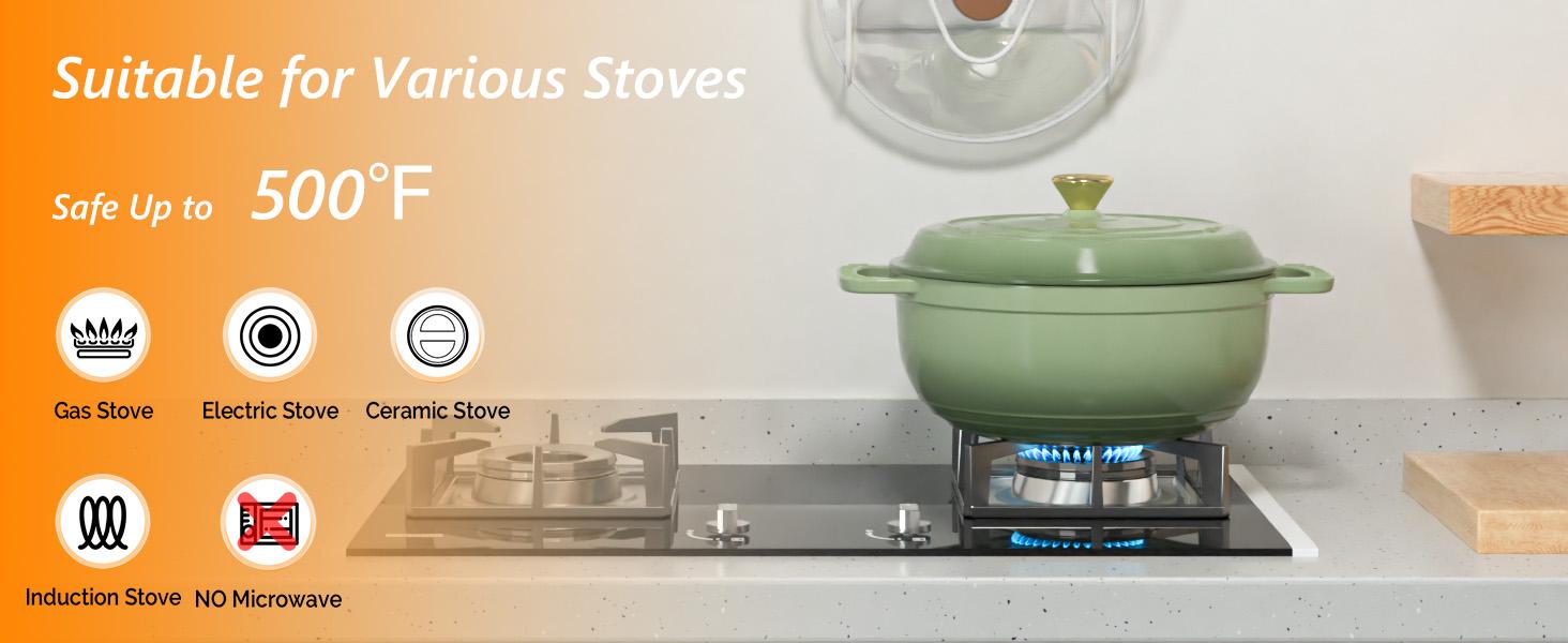 ROVSUN Enameled Cast Iron Round Dutch Oven, 5/6/7.5QT Pot with Lid &Dual Handles with Silicone Gloves,Oven Safe up to 500°F, Heavy-Duty Pre-Seasoned Cookware for Bread Baking, Braising, Stews, Roasting,TikTokShopBlackFriday SpringStatements