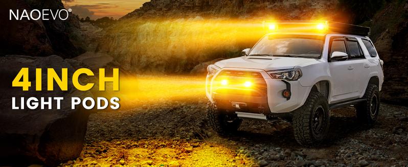 NAOEVO 4 Inch LED Pod Lights, Small LED Light Bar with 2 Leads Wiring Harness, LED Cube Work Lights for Truck Boat ATV UTV, 2 Pcs
