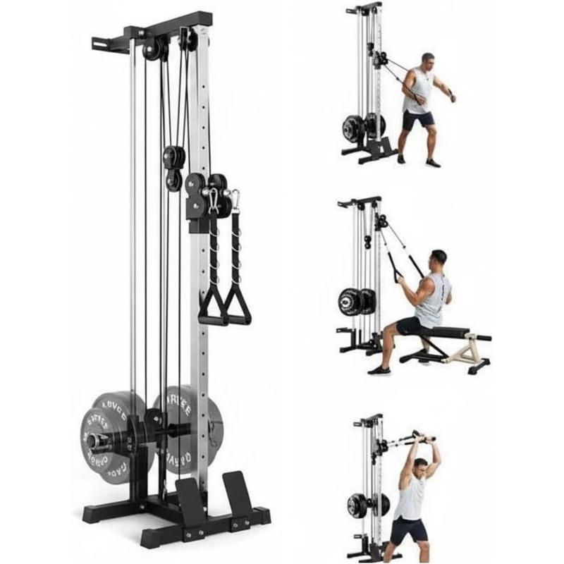Wall Mount Cable Station – Dual Pulley Cable Crossover Machine with 18 Adjustable Positions, Tricep Rope, T-Bar, LAT Pulldown Bar & Foot Board for Home Hotel Gym Strength Training