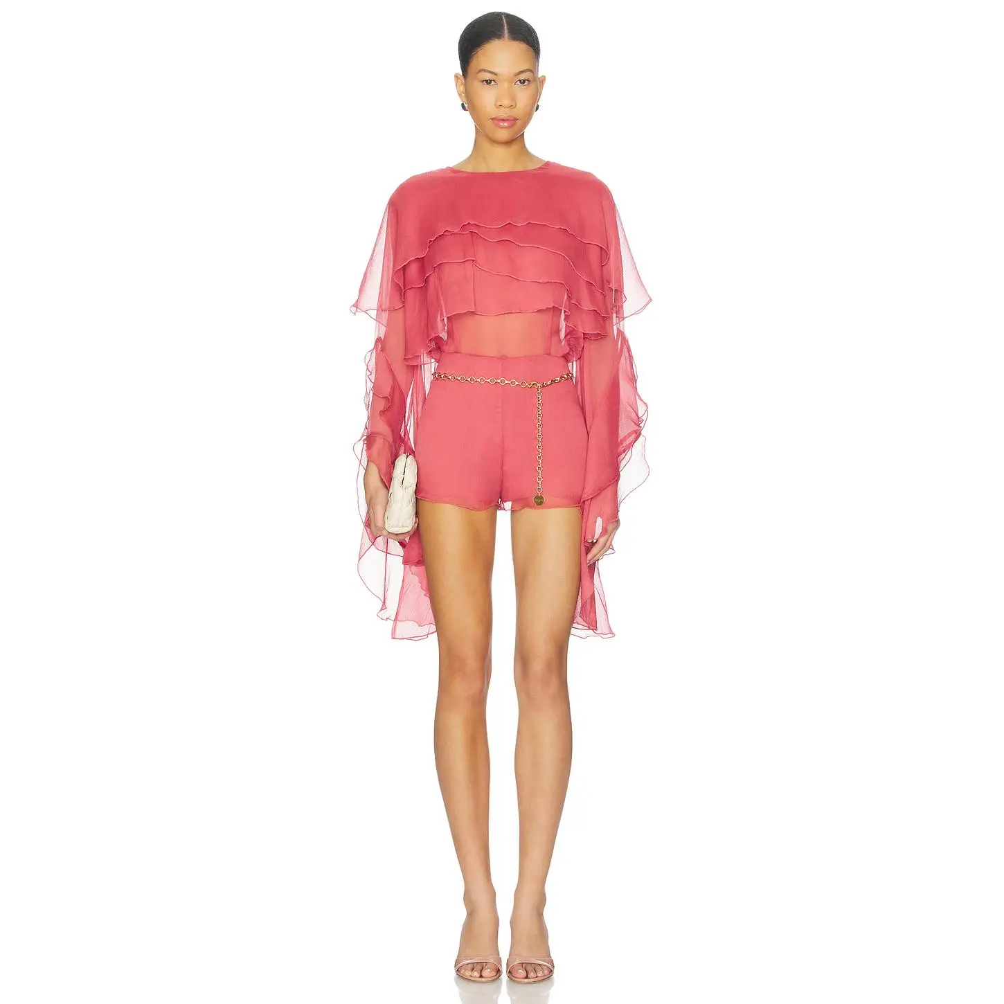 Bardot Carson Ruffle Playsuit in Rose