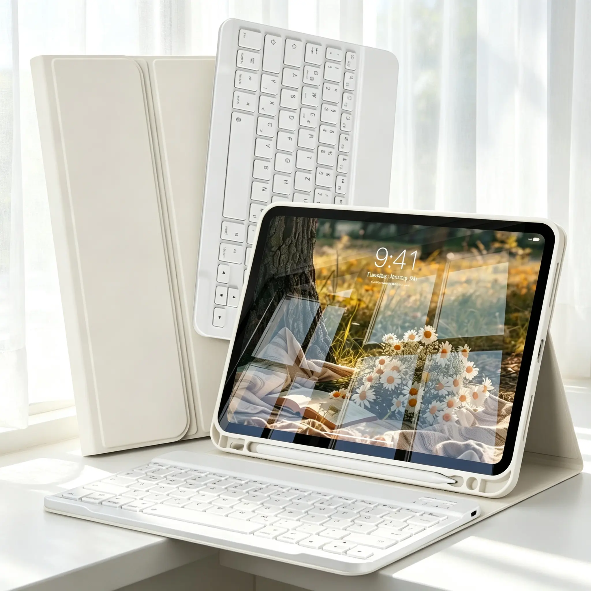 Magnetic Detachable Keyboard Case for iPad Air 7/6 Gen 11 Inch 2026/2025/2024, iPad Air 5/4 Gen 10.9 Inch, iPad 10th/11th/9th/8th/7th Gen, Soft TPU Shockproof Cover with Apple Pencil Slot, Wireless Bluetooth Detachable Keyboard