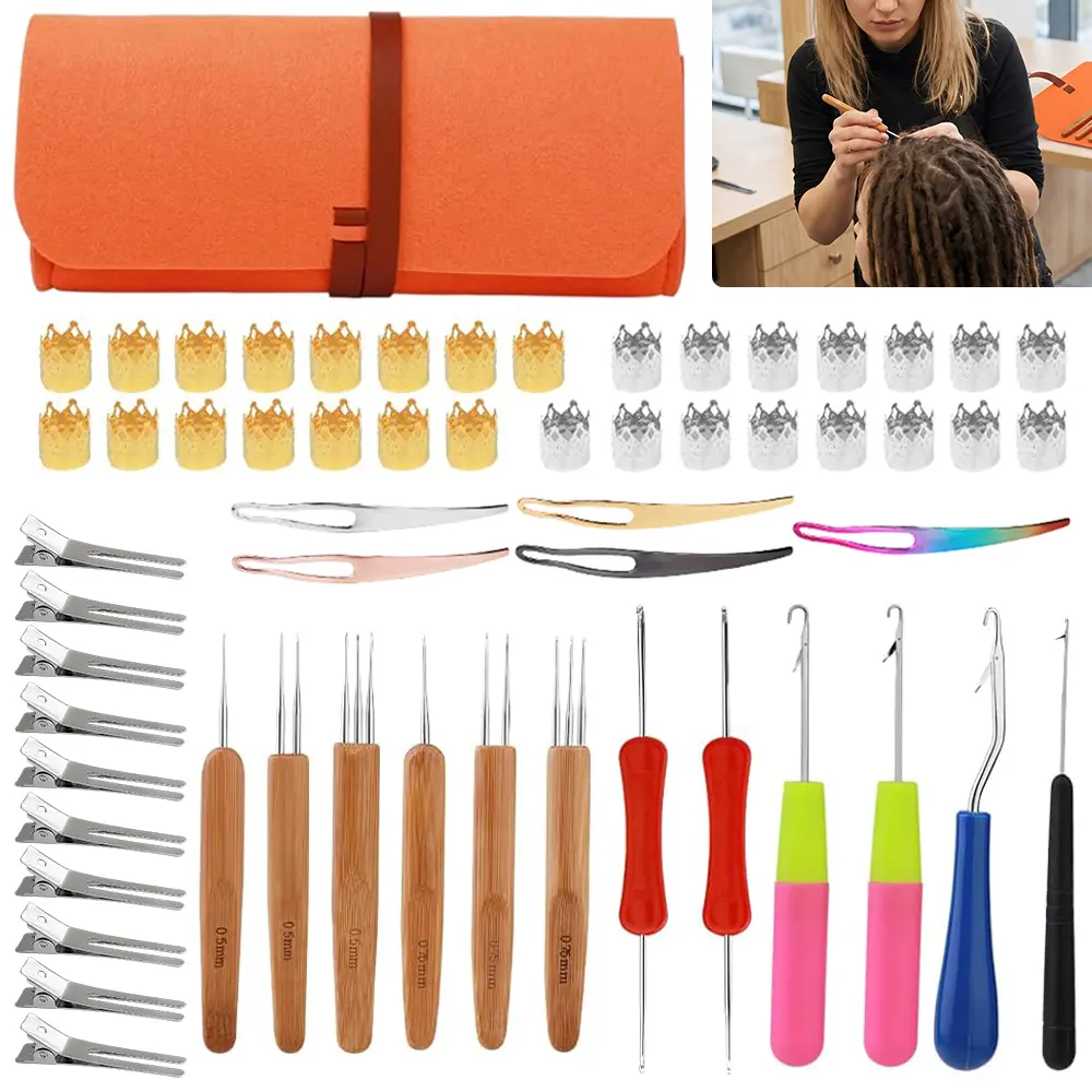 58 pcs dirty braid making tool set with storage bag, including crochet hooks, hair locking tools, hair accessories, and hair clips, suitable for DIY dirty braid, braided hair, and twisted braid styling
