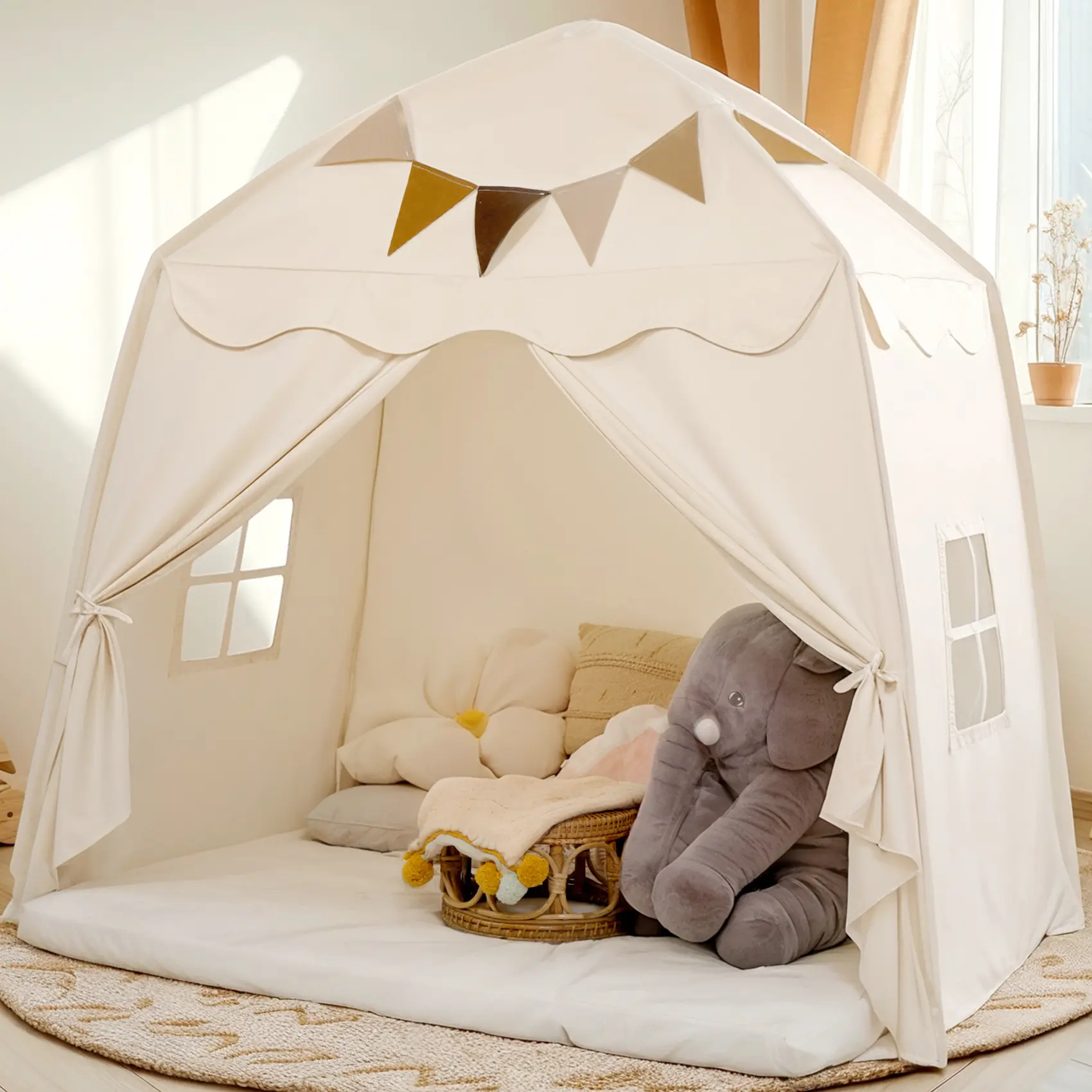 LITTLE DOVE Kids Play Tent with Star Lights & Flags, Portable Foldable Indoor Playhouse and Toddler Tent for Boys & Girls Ages 3+, Cozy Reading Nook, Back to School Study Space, Dome Tent for Playroom, Bedroom & Outdoor Use, #tiktokshopbacktoschool